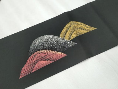 平和屋着物●塩瀬 九寸名古屋帯 遠山文 黒地 金銀彩 正絹 逸品 CAAZ4372hy