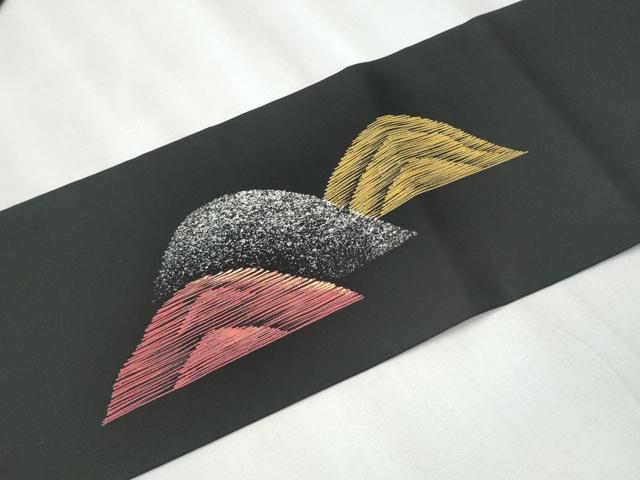 平和屋着物●塩瀬 九寸名古屋帯 遠山文 黒地 金銀彩 正絹 逸品 CAAZ4372hy