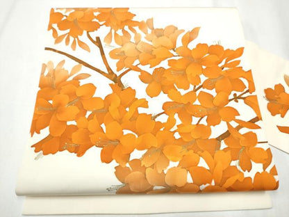 平和屋着物●塩瀬　九寸名古屋帯　枝花文　金彩　正絹　逸品　CAAZ4374hy