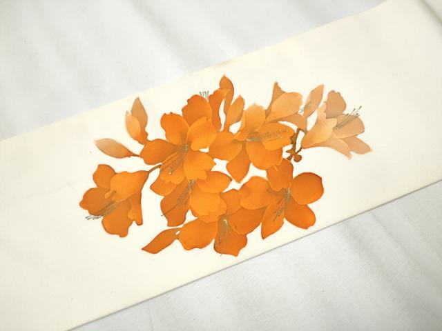 平和屋着物●塩瀬　九寸名古屋帯　枝花文　金彩　正絹　逸品　CAAZ4374hy