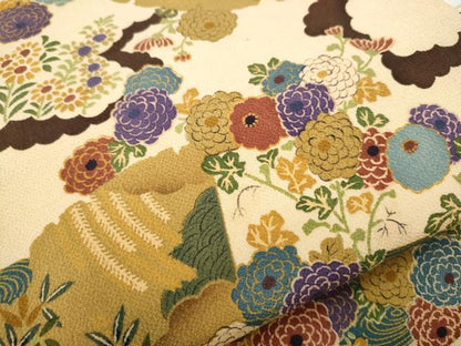平和屋着物●九寸名古屋帯　草花文　鬼しぼ縮緬　正絹　逸品　CAAZ4389hy