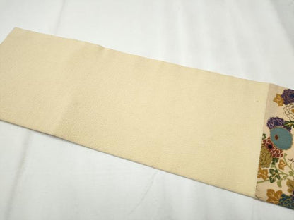 平和屋着物●九寸名古屋帯　草花文　鬼しぼ縮緬　正絹　逸品　CAAZ4389hy