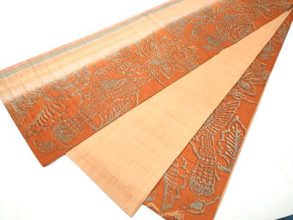 平和屋着物●全通柄袋帯 生紬 花鳥文 正絹 逸品 CAAZ4393hy