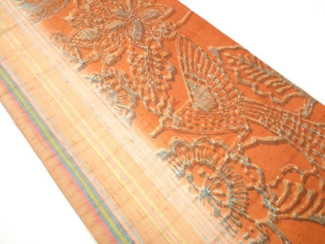平和屋着物●全通柄袋帯 生紬 花鳥文 正絹 逸品 CAAZ4393hy