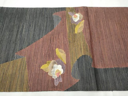 平和屋着物●太鼓柄袋帯　紬地　草花文　正絹　逸品　CAAZ4395hy