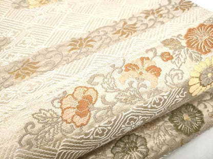 平和屋着物●六通柄袋帯　エ霞花唐草文　金糸　正絹　逸品　CAAZ4398hy