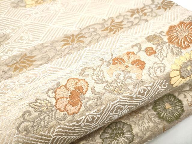 平和屋着物●六通柄袋帯　エ霞花唐草文　金糸　正絹　逸品　CAAZ4398hy