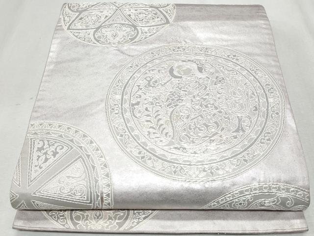 平和屋着物◎六通柄袋帯 絵皿人物花文 銀糸 引箔 正絹 逸品 CAAZ4608fb