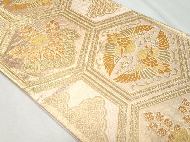 平和屋着物◎六通柄袋帯 唐織 亀甲双鶴桐文 金糸 正絹 逸品 CAAZ4609fb