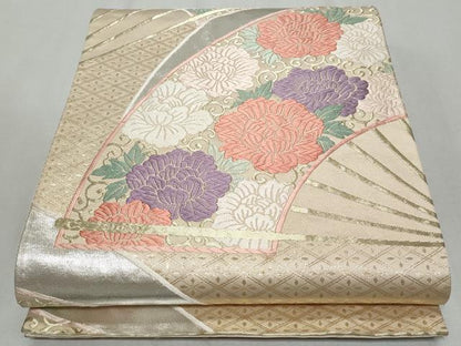 平和屋着物◎六通柄袋帯　唐織　扇面花唐草文　金糸　正絹　逸品　CAAZ4652fb