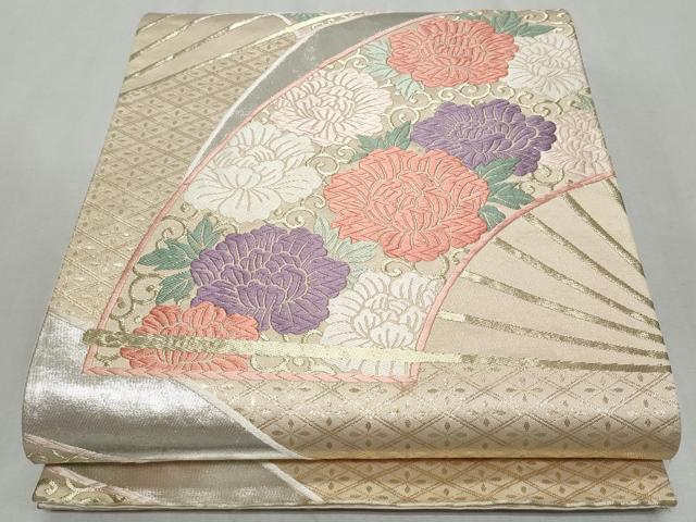 平和屋着物◎六通柄袋帯　唐織　扇面花唐草文　金糸　正絹　逸品　CAAZ4652fb