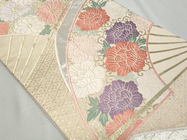平和屋着物◎六通柄袋帯　唐織　扇面花唐草文　金糸　正絹　逸品　CAAZ4652fb