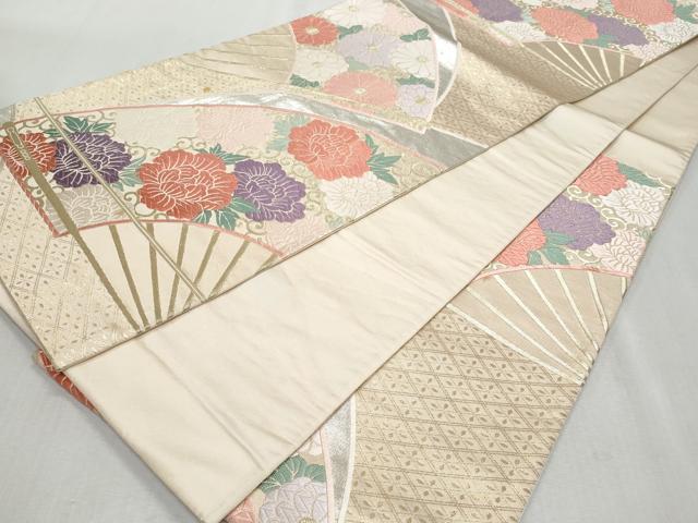 平和屋着物◎六通柄袋帯　唐織　扇面花唐草文　金糸　正絹　逸品　CAAZ4652fb