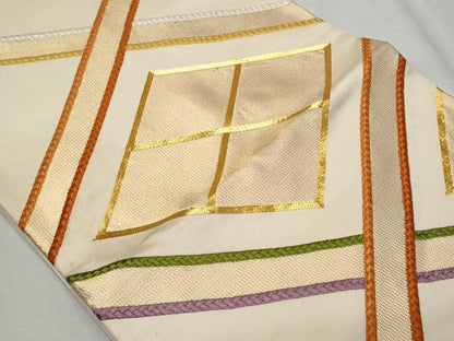 平和屋着物◎太鼓柄袋帯　総刺繍　駒刺繍　菱文　金糸　正絹　逸品　CAAZ4662fb
