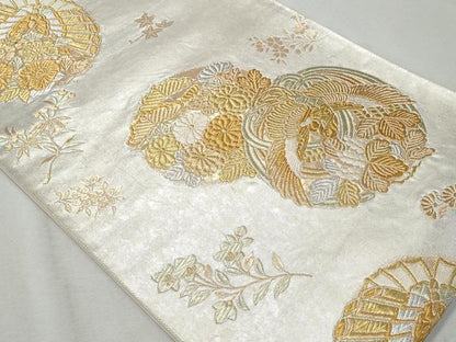 平和屋着物◎六通柄袋帯　唐織　飛鶴花丸松文　金銀糸　正絹　逸品　CAAZ4663fb