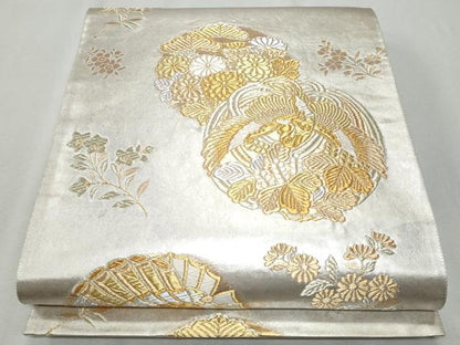 平和屋着物◎六通柄袋帯　唐織　飛鶴花丸松文　金銀糸　正絹　逸品　CAAZ4663fb
