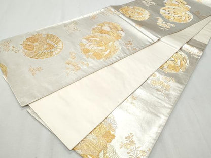 平和屋着物◎六通柄袋帯　唐織　飛鶴花丸松文　金銀糸　正絹　逸品　CAAZ4663fb