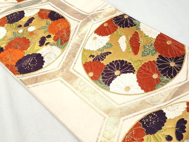 平和屋着物◎六通柄袋帯　唐織　亀甲花丸文　金糸　正絹　逸品　CAAZ4669fb