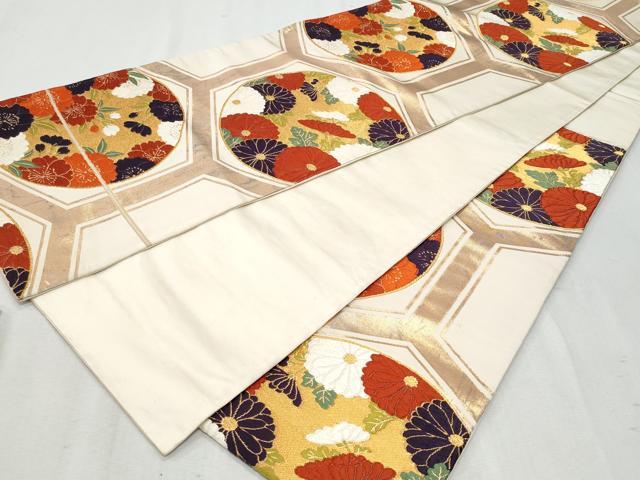 平和屋着物◎六通柄袋帯　唐織　亀甲花丸文　金糸　正絹　逸品　CAAZ4669fb