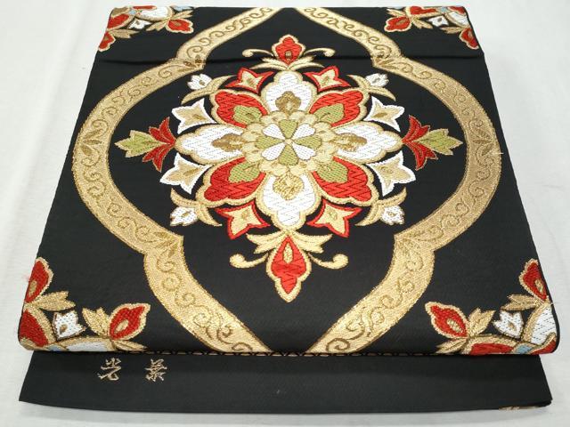 平和屋着物◎六通柄袋帯 唐織 光葉 立涌花文 黒地 金糸 正絹 逸品 CAAZ4670fb