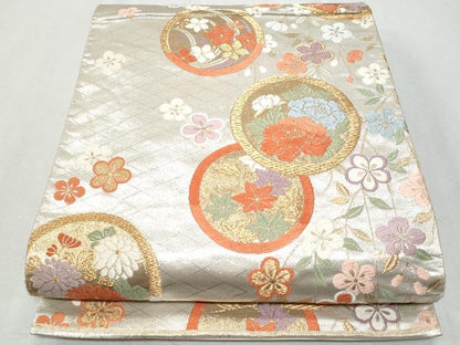平和屋着物◎六通柄袋帯　唐織　枝垂れ花丸文　金銀糸　正絹　逸品　CAAZ4675fb