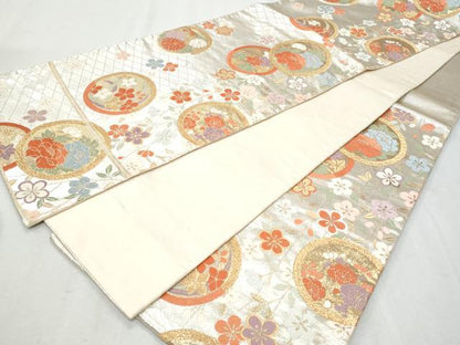 平和屋着物◎六通柄袋帯　唐織　枝垂れ花丸文　金銀糸　正絹　逸品　CAAZ4675fb