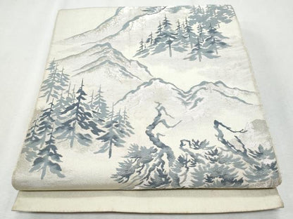 平和屋着物◎六通柄袋帯　遠山文　銀糸　正絹　逸品　CAAZ4677fb