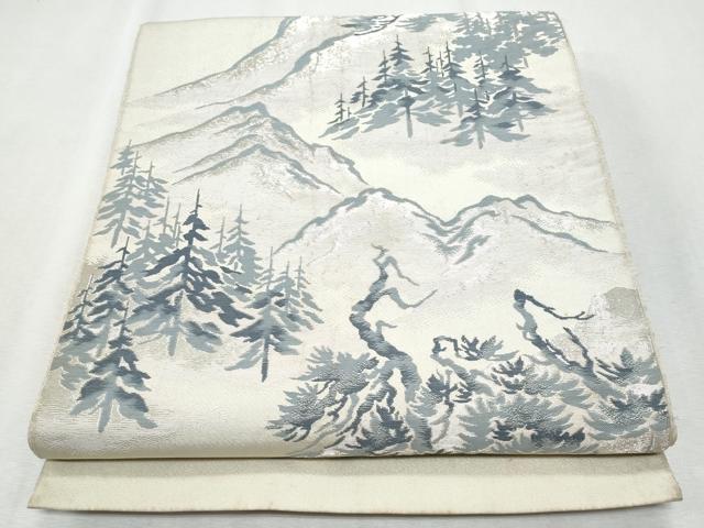 平和屋着物◎六通柄袋帯　遠山文　銀糸　正絹　逸品　CAAZ4677fb