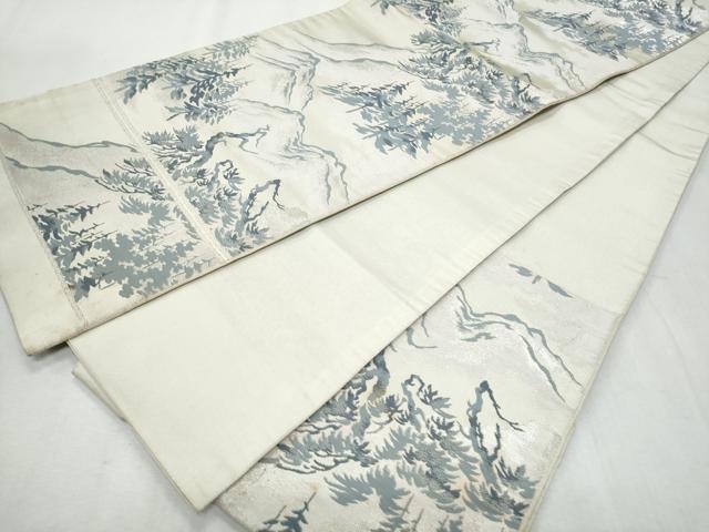 平和屋着物◎六通柄袋帯　遠山文　銀糸　正絹　逸品　CAAZ4677fb