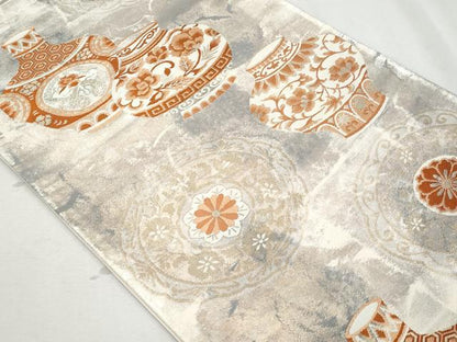 平和屋着物◎六通柄袋帯　陶器絵皿花文　金銀糸　正絹　逸品　CAAZ4689fb