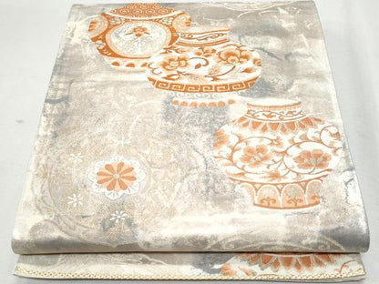 平和屋着物◎六通柄袋帯　陶器絵皿花文　金銀糸　正絹　逸品　CAAZ4689fb