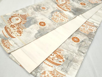 平和屋着物◎六通柄袋帯　陶器絵皿花文　金銀糸　正絹　逸品　CAAZ4689fb
