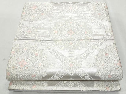 平和屋着物◎六通柄袋帯　唐織　天井正倉院花文　銀糸　正絹　逸品　CAAZ4703fb