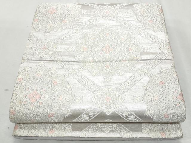 平和屋着物◎六通柄袋帯　唐織　天井正倉院花文　銀糸　正絹　逸品　CAAZ4703fb