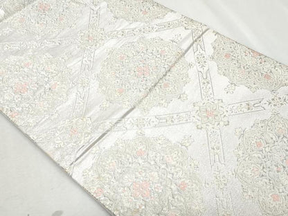 平和屋着物◎六通柄袋帯　唐織　天井正倉院花文　銀糸　正絹　逸品　CAAZ4703fb