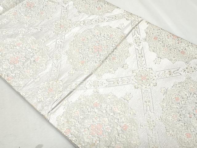 平和屋着物◎六通柄袋帯　唐織　天井正倉院花文　銀糸　正絹　逸品　CAAZ4703fb