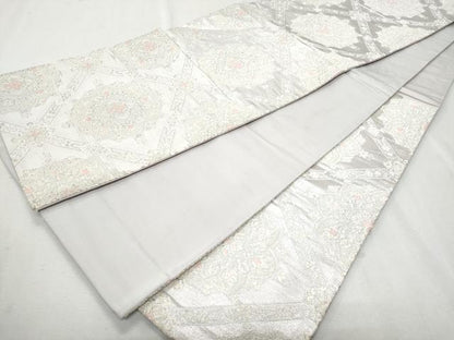 平和屋着物◎六通柄袋帯　唐織　天井正倉院花文　銀糸　正絹　逸品　CAAZ4703fb