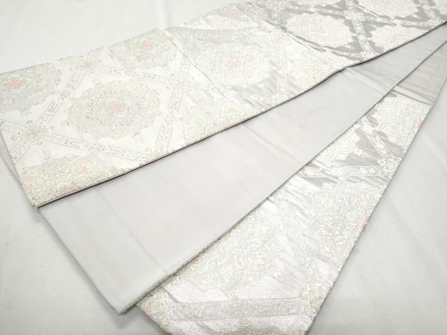 平和屋着物◎六通柄袋帯　唐織　天井正倉院花文　銀糸　正絹　逸品　CAAZ4703fb