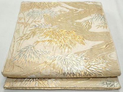 平和屋着物◎六通柄袋帯　笹　金銀糸　正絹　逸品　CAAZ4707fb