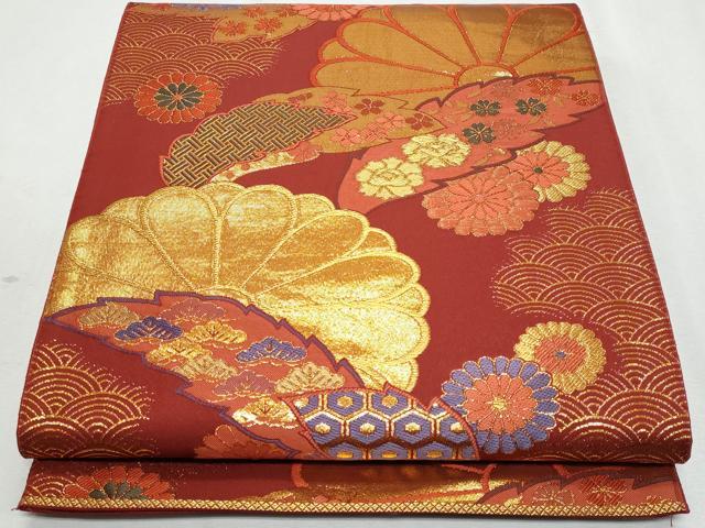 平和屋着物◎六通柄袋帯　吉祥花文　金糸　正絹　逸品　CAAZ4718fb