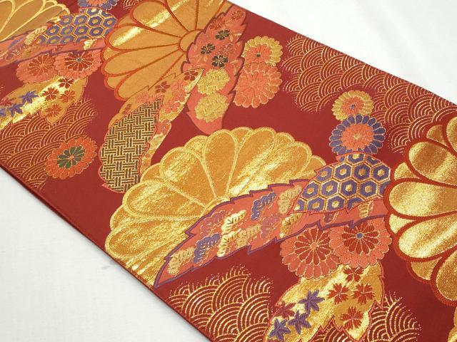 平和屋着物◎六通柄袋帯　吉祥花文　金糸　正絹　逸品　CAAZ4718fb