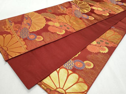 平和屋着物◎六通柄袋帯　吉祥花文　金糸　正絹　逸品　CAAZ4718fb