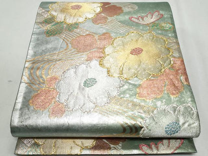 平和屋着物◎六通柄袋帯　流水草花文　風雅箔　正絹　逸品　CAAZ4719fb