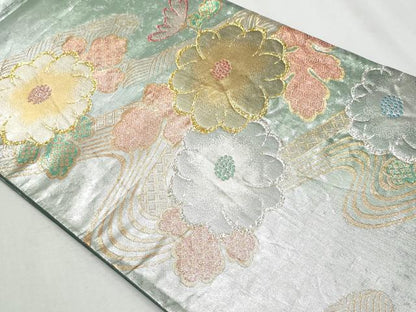 平和屋着物◎六通柄袋帯　流水草花文　風雅箔　正絹　逸品　CAAZ4719fb