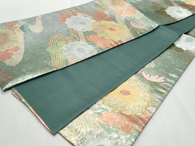 平和屋着物◎六通柄袋帯　流水草花文　風雅箔　正絹　逸品　CAAZ4719fb