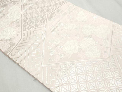 平和屋着物◎六通柄袋帯　枝花文　銀糸　正絹　逸品　CAAZ4780fb