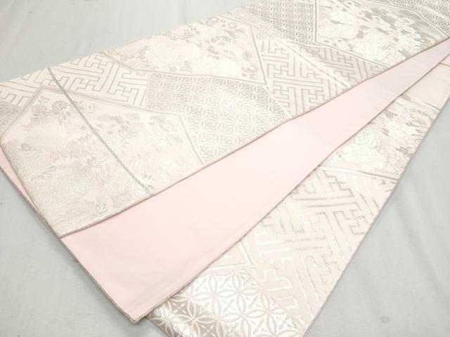 平和屋着物◎六通柄袋帯　枝花文　銀糸　正絹　逸品　CAAZ4780fb