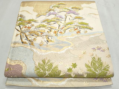 平和屋着物◎六通柄袋帯　唐織　雲取り花松文　金銀糸　正絹　逸品　CAAZ4790fb