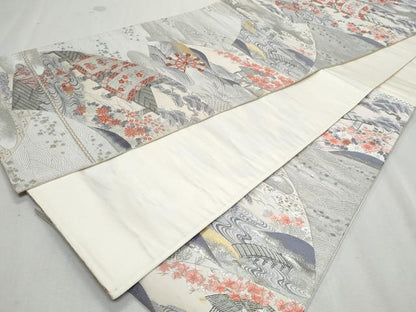 平和屋着物◎六通柄袋帯　唐織　風景文　銀糸　正絹　逸品　CAAZ4791fb