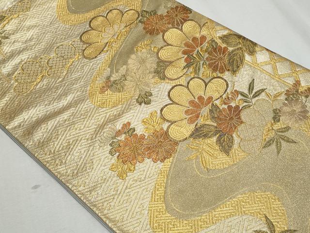 平和屋着物◎六通柄袋帯　流水花松文　金銀糸　正絹　逸品　CAAZ4796fb
